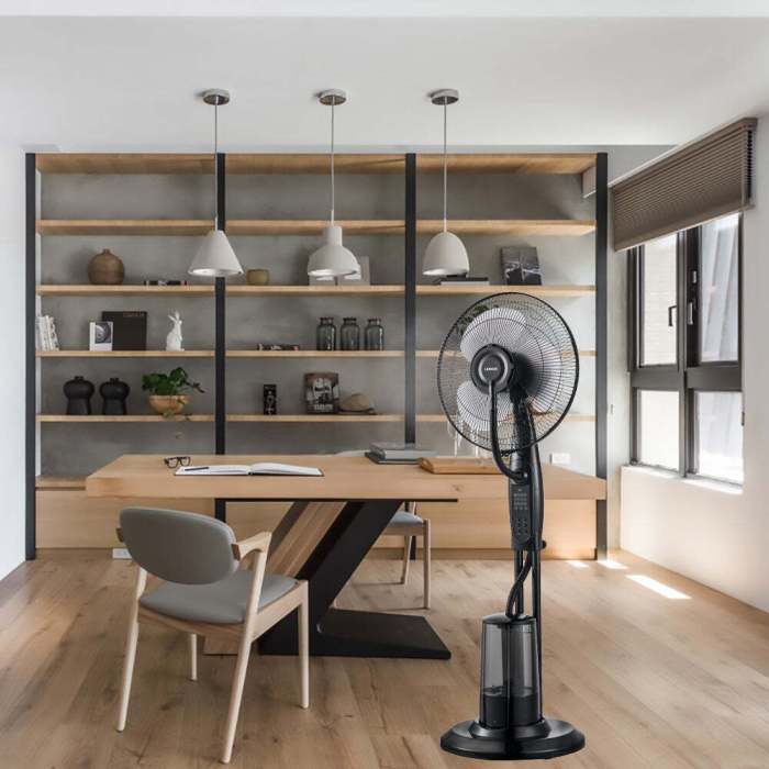 freestanding air cooling fan w/misting water spray, w40cm, h1.2m + rc freestanding air cooling fan w/misting water spray, w40cm, h1.2m + rc