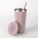 pink diamond inlaid insulated 304 stainless steel cup with straw double walled, rhinestone coffee mug, gift cup for beverages