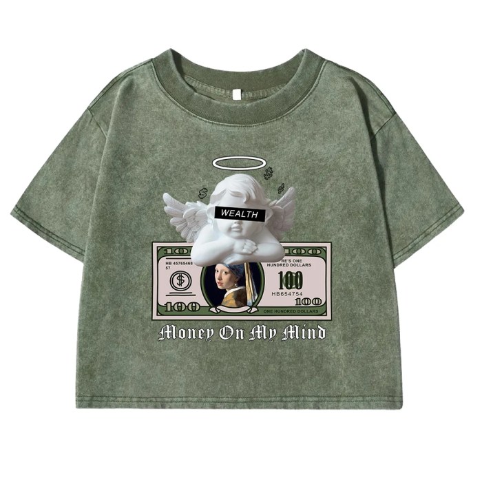 Angels & Money: Creative Print Crop Top for Women 1