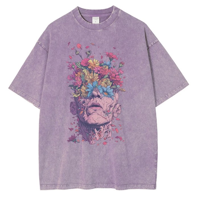 vintage blossom: heavyweight cotton t shirt with van gogh inspired floral design Vintage Blossom: Heavyweight Cotton T-Shirt with Van Gogh-Inspired Floral Design 1