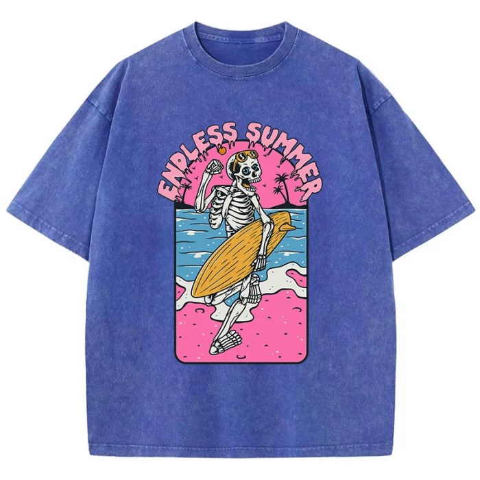 "Endless Summer: Vintage Skull Surfing Print Cotton T-Shirt for Women