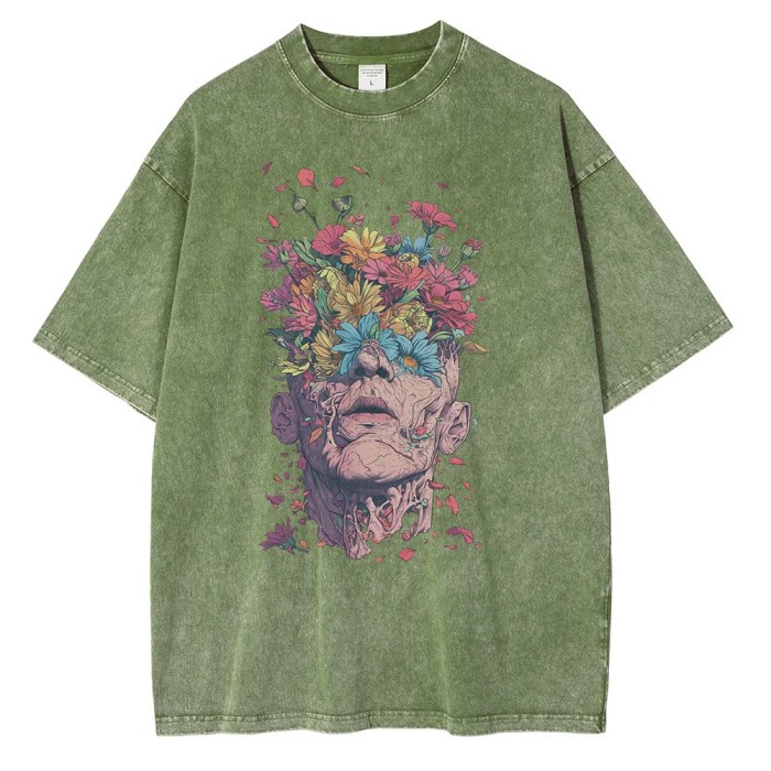 vintage blossom: heavyweight cotton t shirt with van gogh inspired floral design Vintage Blossom: Heavyweight Cotton T-Shirt with Van Gogh-Inspired Floral Design 4