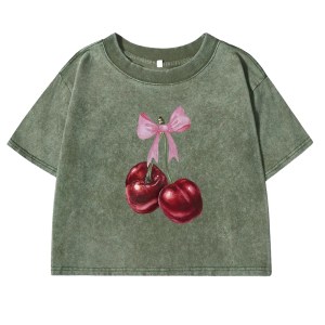 cherry bliss: retro bow print cotton t shirt for women Cherry Bliss: Retro Bow Print Cotton T-Shirt for Women 2