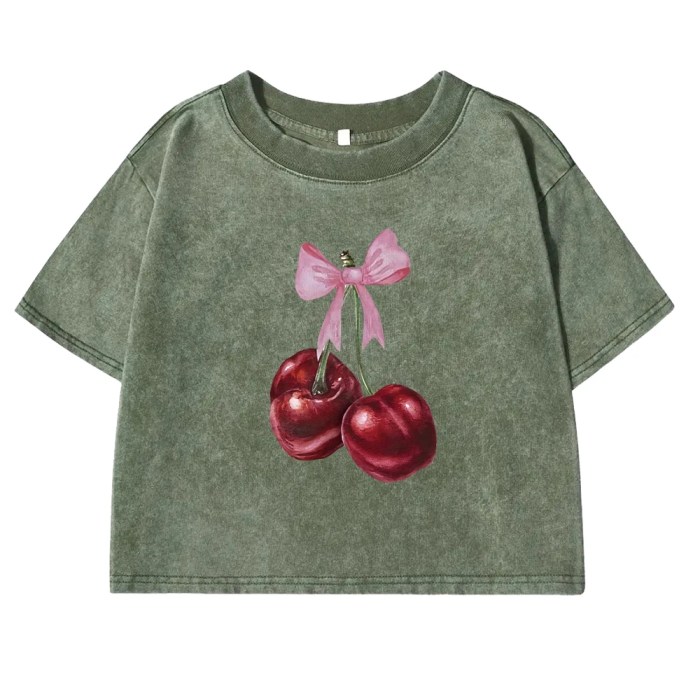 Cherry Bliss: Retro Bow Print Cotton T-Shirt for Women 2