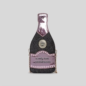 Champagne Bottle Design Shoulder Bag – Glitter Crossbody Purse for Women, Cute Small Phone Bag
