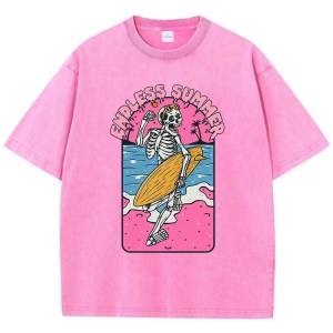 "endless summer: vintage skull surfing print cotton t shirt for women "Endless Summer: Vintage Skull Surfing Print Cotton T-Shirt for Women 3