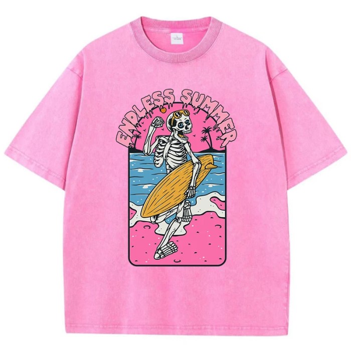 "Endless Summer: Vintage Skull Surfing Print Cotton T-Shirt for Women 3