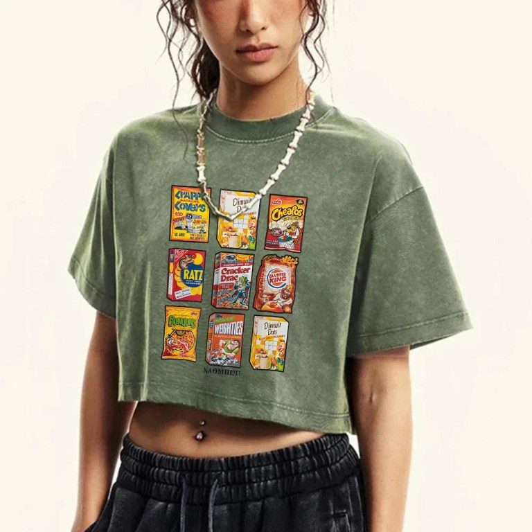 Snack Attack: Retro Fun Print Cotton T-Shirt for Women 4
