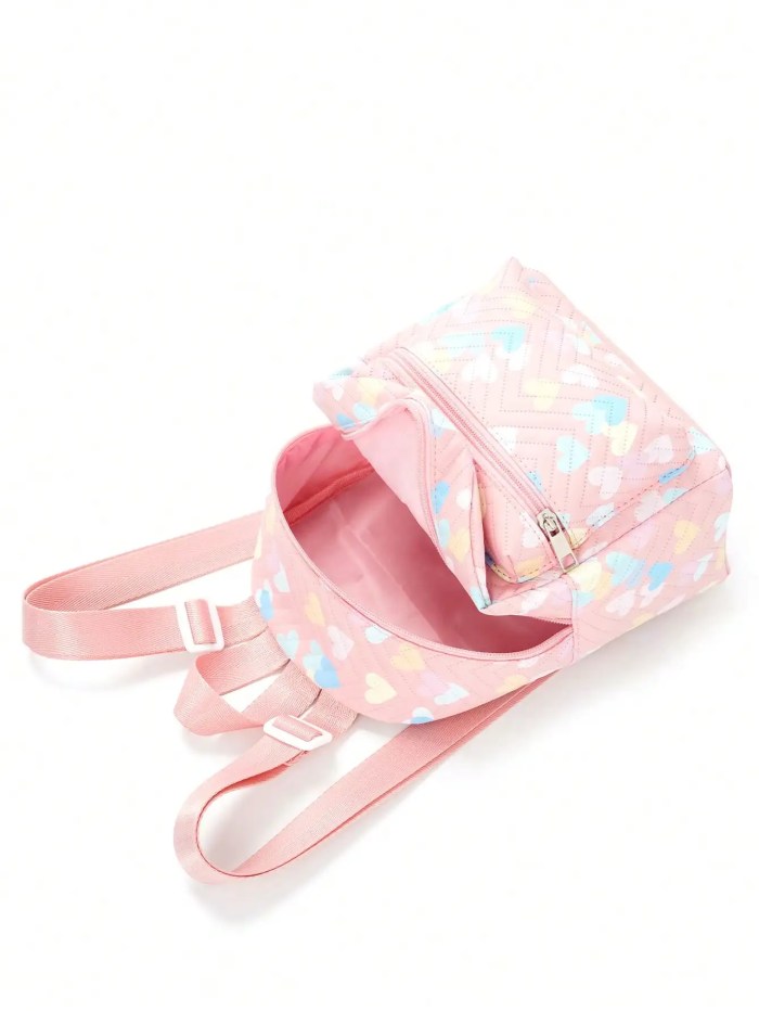 chic heart pattern pu leather backpack adjustable straps & double layer design for girls! Chic Heart Pattern PU Leather Backpack - Adjustable Straps & Double Layer Design for Girls! 2