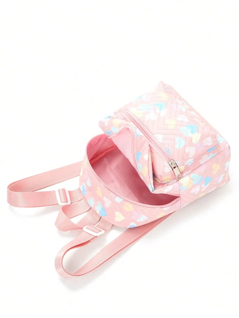 chic heart pattern pu leather backpack adjustable straps & double layer design for girls! Chic Heart Pattern PU Leather Backpack - Adjustable Straps & Double Layer Design for Girls! 2