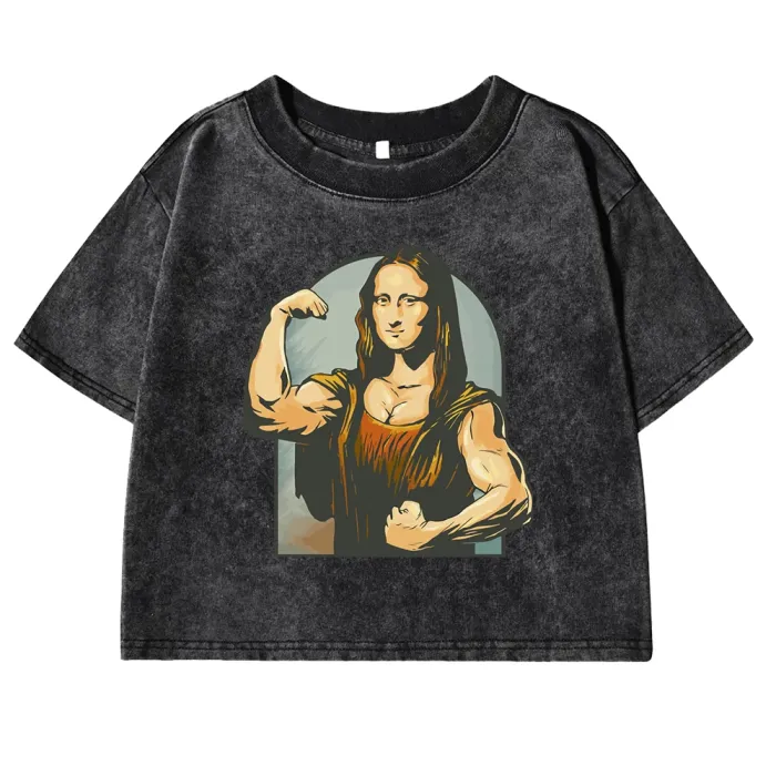 prankster vibes: mona lisa fitness print retro cotton tee for women Prankster Vibes: Mona Lisa Fitness Print Retro Cotton Tee for Women