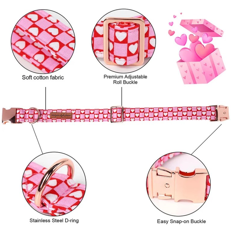 paws of love: pink heart valentine’s day dog collar with bowtie Paws of Love: Pink Heart Valentine’s Day Dog Collar with Bowtie 2