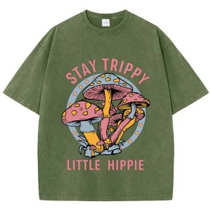 Stay Trippy: Vintage Mushroom Print Cotton T-Shirt for Women 2