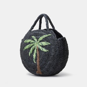 Coconut Tree Or Pineapple Straw Handbag – Handmade Round Corn Husk Woven Beach Tote Bag for Women 2