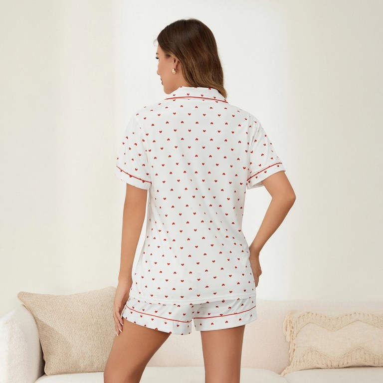 sweet dreams: heart print summer pyjama set with short sleeve top & comfy shorts Sweet Dreams: Heart Print Summer Pyjama Set with Short Sleeve Top & Comfy Shorts 2