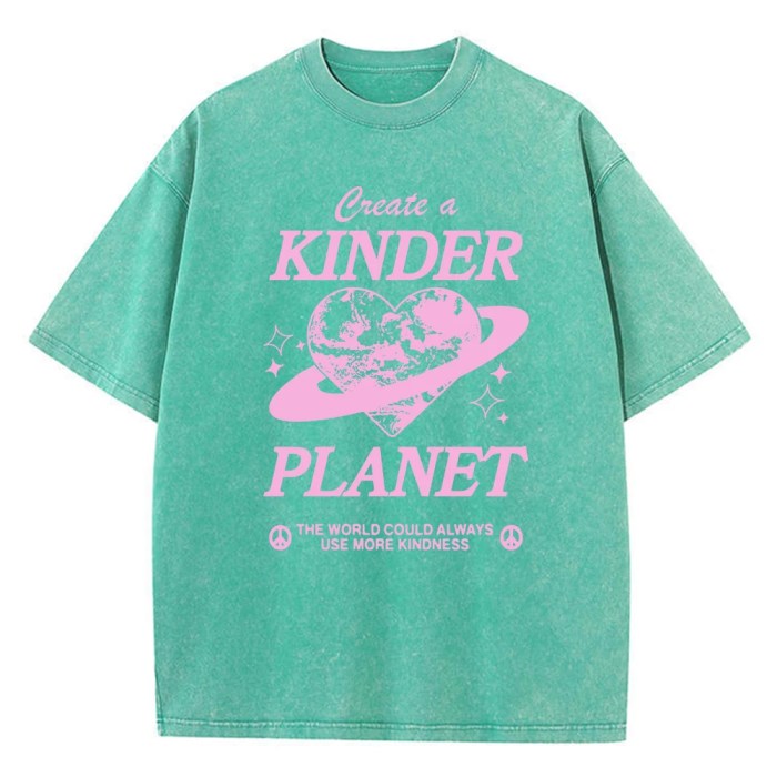 create a kinder planet: pink cartoon print retro tee for men Create a Kinder Planet: Pink Cartoon Print Retro Tee for Men 4