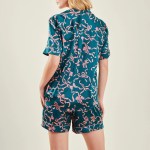 Elegant Comfort: Bow Print Satin Lounge Set with Button-Up Top & Shorts 2