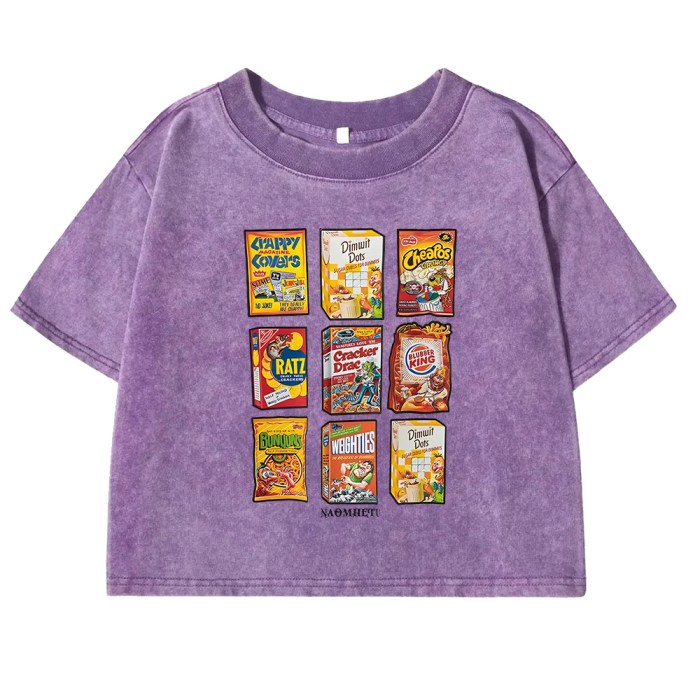 snack attack: retro fun print cotton t shirt for women Snack Attack: Retro Fun Print Cotton T-Shirt for Women 1