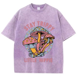 Stay Trippy: Vintage Mushroom Print Cotton T-Shirt for Women 3