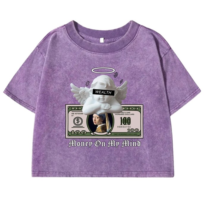 Angels & Money: Creative Print Crop Top for Women 4