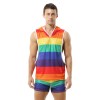 Sydney Mardi Gras Men's Gym Clothing – Rainbow Tank Top & Hooded Mesh Vest Set, Breathable & Loose Fit