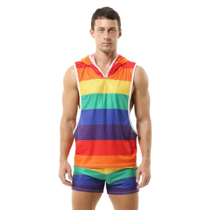 Sydney Mardi Gras Men's Gym Clothing – Rainbow Tank Top & Hooded Mesh Vest Set, Breathable & Loose Fit