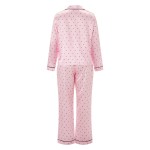 Polka Dot Perfection: Satin Spring Lounge Set with Button-Up Shirt & Long Pants 3