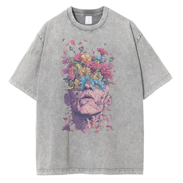 vintage blossom: heavyweight cotton t shirt with van gogh inspired floral design Vintage Blossom: Heavyweight Cotton T-Shirt with Van Gogh-Inspired Floral Design 6