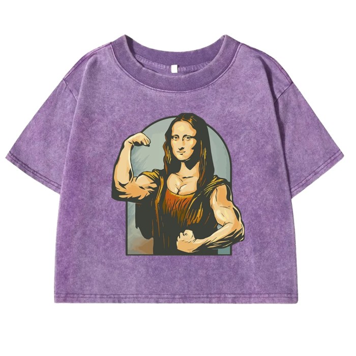prankster vibes: mona lisa fitness print retro cotton tee for women Prankster Vibes: Mona Lisa Fitness Print Retro Cotton Tee for Women 1