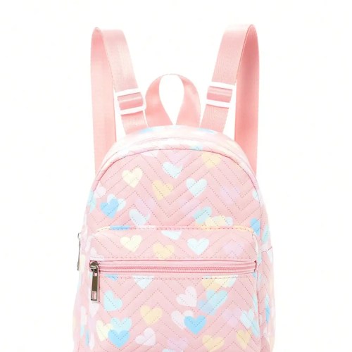 chic heart pattern pu leather backpack adjustable straps & double layer design for girls! Chic Heart Pattern PU Leather Backpack - Adjustable Straps & Double Layer Design for Girls!