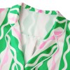 Satin Serenity: Wave/Bow Print V-Neck Pyjama Set with Button-Up Top & Long Pants 5