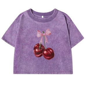 cherry bliss: retro bow print cotton t shirt for women Cherry Bliss: Retro Bow Print Cotton T-Shirt for Women 3