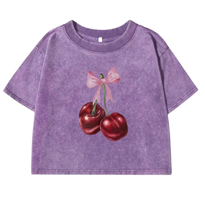 Cherry Bliss: Retro Bow Print Cotton T-Shirt for Women 3
