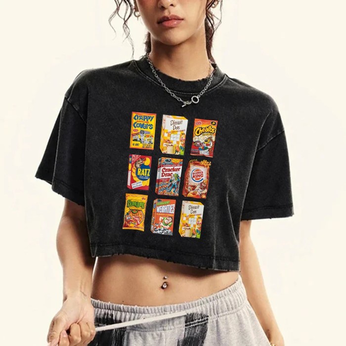snack attack: retro fun print cotton t shirt for women Snack Attack: Retro Fun Print Cotton T-Shirt for Women