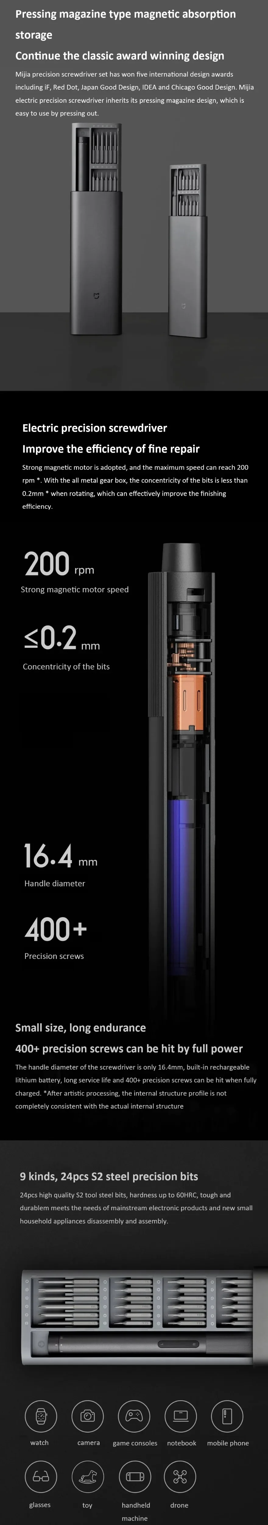 Xiaomi Mijia Precision Screwdriver Kit - 2 Gear Torque, Magnetic, Type-C Rechargeable