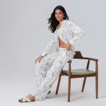 bloom in comfort: floral print loungewear set with v neck top & elastic waist pants Bloom in Comfort: Floral Print Loungewear Set with V-Neck Top & Elastic Waist Pants 5