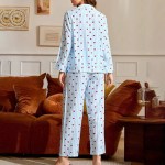 heartfelt comfort: striped long sleeve lounge set with heart print & button up top Heartfelt Comfort: Striped Long Sleeve Lounge Set with Heart Print & Button-Up Top 2