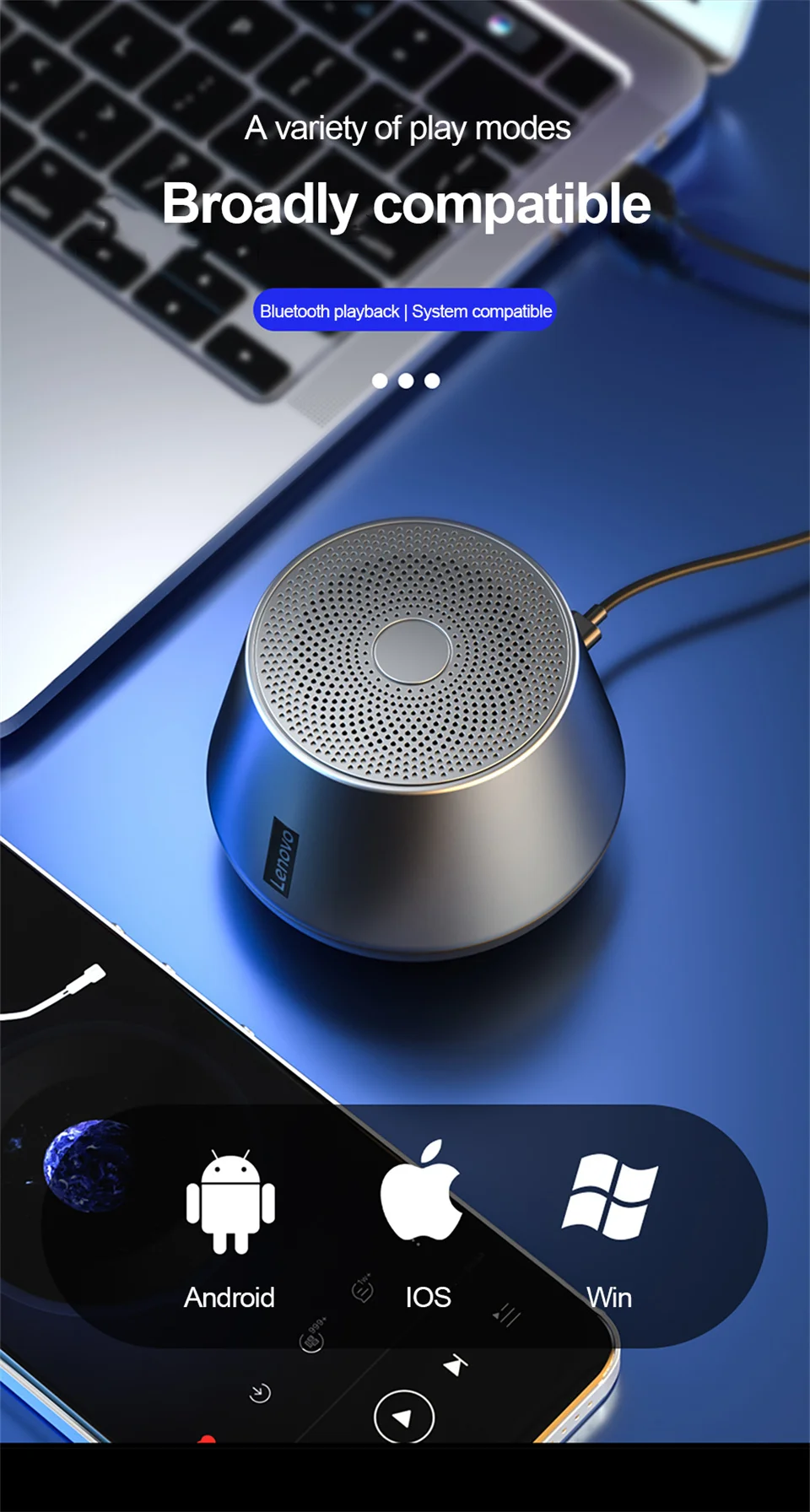 Lenovo K3 Pro Waterproof Bluetooth Speaker - Portable Stereo Sound 