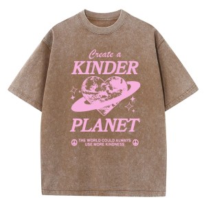 create a kinder planet: pink cartoon print retro tee for men Create a Kinder Planet: Pink Cartoon Print Retro Tee for Men 2