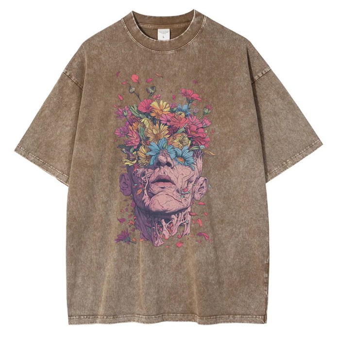 vintage blossom: heavyweight cotton t shirt with van gogh inspired floral design Vintage Blossom: Heavyweight Cotton T-Shirt with Van Gogh-Inspired Floral Design 5