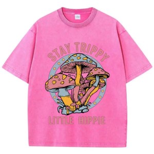 Stay Trippy: Vintage Mushroom Print Cotton T-Shirt for Women 5