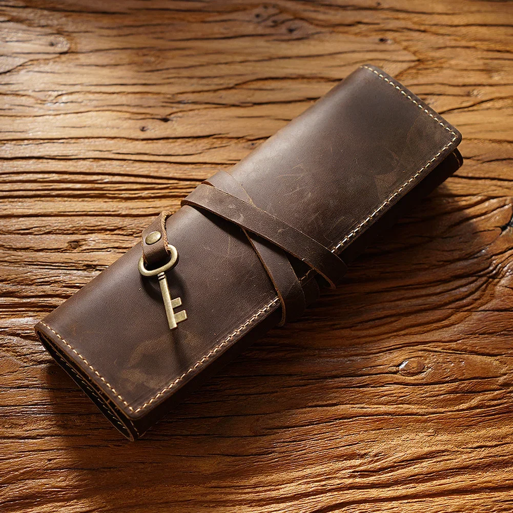 Genuine Leather Pencil Case - Retro Key & Pen Bag, Handmade Gift 3