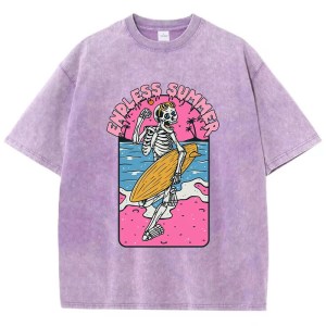 "endless summer: vintage skull surfing print cotton t shirt for women "Endless Summer: Vintage Skull Surfing Print Cotton T-Shirt for Women 2