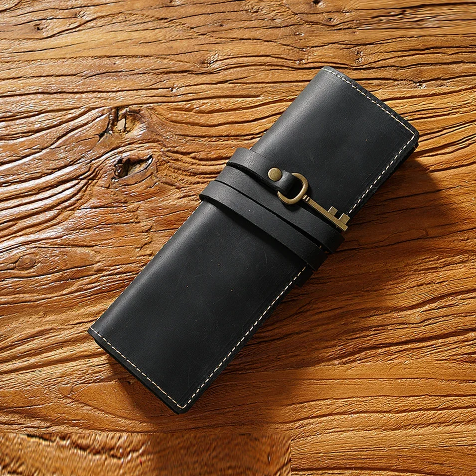 Genuine Leather Pencil Case - Retro Key & Pen Bag, Handmade Gift 4