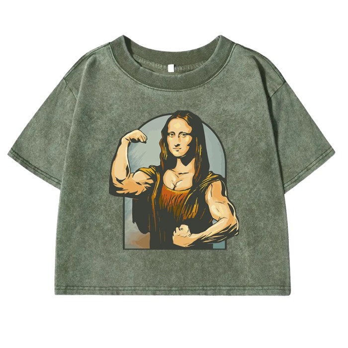 prankster vibes: mona lisa fitness print retro cotton tee for women Prankster Vibes: Mona Lisa Fitness Print Retro Cotton Tee for Women 3