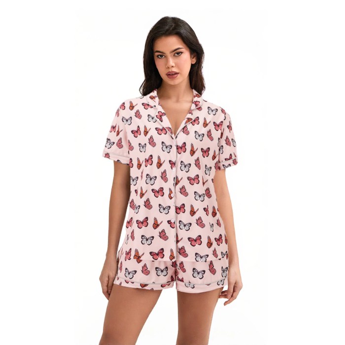 Summer Sweetness: Cherry/Bow/Butterfly Print Lounge Set with Button-Up Shirt & Shorts