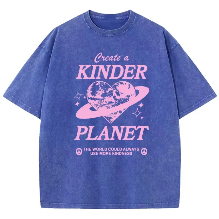 create a kinder planet: pink cartoon print retro tee for men Create a Kinder Planet: Pink Cartoon Print Retro Tee for Men