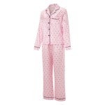 Polka Dot Perfection: Satin Spring Lounge Set with Button-Up Shirt & Long Pants 2
