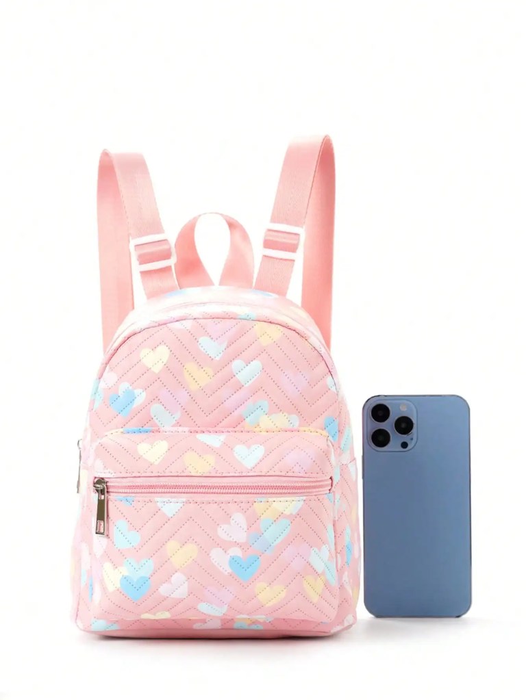 chic heart pattern pu leather backpack adjustable straps & double layer design for girls! Chic Heart Pattern PU Leather Backpack - Adjustable Straps & Double Layer Design for Girls! 4