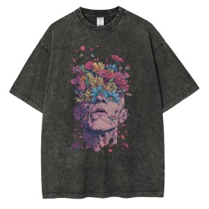 Vintage Blossom: Heavyweight Cotton T-Shirt with Van Gogh-Inspired Floral Design 2